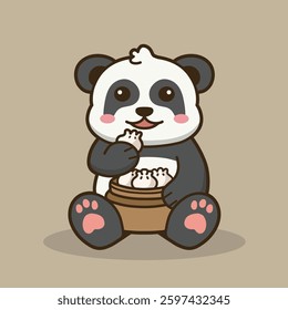 panda with dumpling food good for mascot, sticker, mascot logo, badge, element design, etc