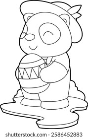 Panda Easter Farmer Animal Vector Graphic Art Illustration