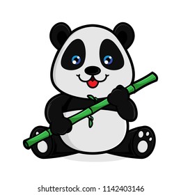 Panda eat bamboo isolated in white background