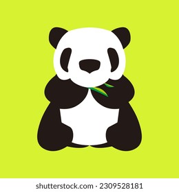Panda come el logo de la hierba con fondo amarillo