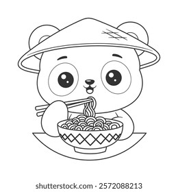 Panda eat ramen for coloring