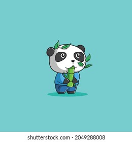 panda comer bamboo linda ilustración del icono vector