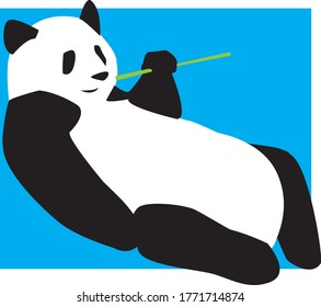 Panda eating bamboo with light blue background