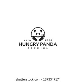 panda eating bamboo logo illustration Premium Vector