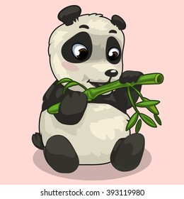 Panda eating a bamboo stalk. Vector illustration.