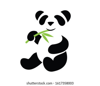 Panda Eating Bamboo Symbol Illustration