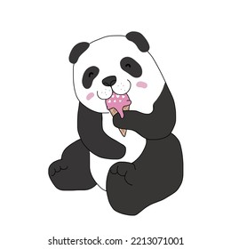 Panda eating icecream cartoon vector illustration