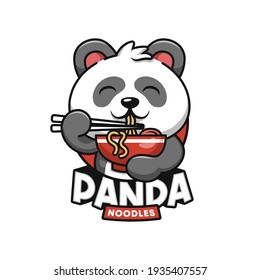 Panda eating noodle cartoon logo cute cartoon illustration