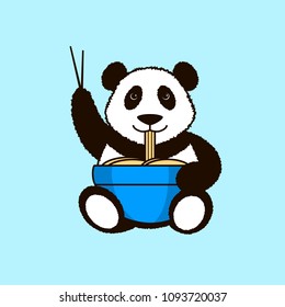 The panda is eating noodles.
