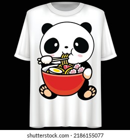 Panda Eating Ramen, Vector illustration, T-Shirt design.