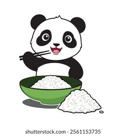  Panda eating rice with chopsticks cute Happy Panda Vector