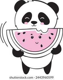 Panda comiendo sandía Doodle ilustración vectorial