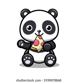 Panda Eats Pizza. Vector Icon Illustration