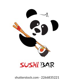 Panda eats sushi. Logo for sushi bars.