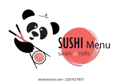 Panda eats sushi. Logo for sushi bars.