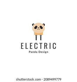 panda with electric plug logo symbol icon vector graphic design illustration idea creative 