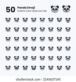 panda emoji character face outline color style icon set