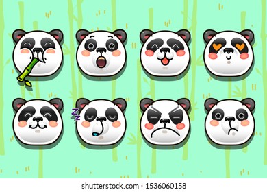 Panda emoji vector sticker pack