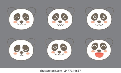 Panda Emoticon Face Vector Set