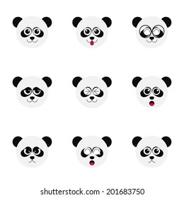 panda emotion faces icon set vector