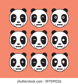 Panda Emotions Emoji Face vector ,EPS10