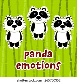 Panda emotions set on bamboo background