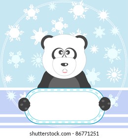 Panda with empty blank and snow blue background vector