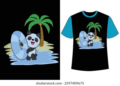 Panda Enjoying Beach Vacation with Swim Tube – T-Shirt Graphic Design