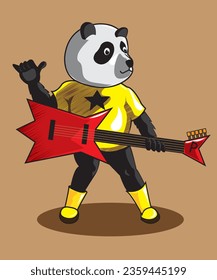 Panda está disfrutando tocando la guitarra.