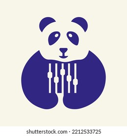 Panda Equalizer Logo Negative Space Concept Vector Template. Panda Holding Equalizer Symbol