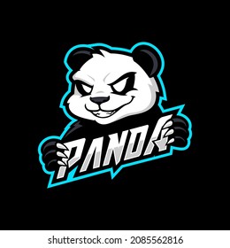 Panda esport gaming logo, mascot cartoon logo template