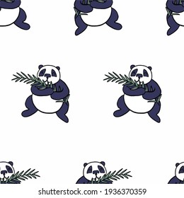 Panda with eucalyptus branch seamless pattern