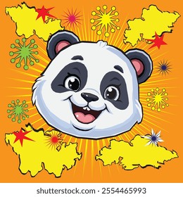 Panda expression smiling happily with bright yellow background. Suitable for children's educational advertisement.