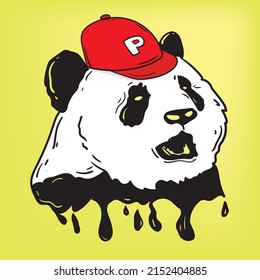 panda face with baseball cap vector illustration on red color background. suitable to print on gift card and sticker