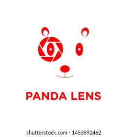 panda face with camera lens logo in red color