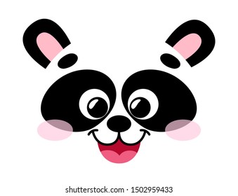 Panda face close-up. Cartoon vector black and white bear in hand drawn style, isolated on white background. Animal for children's and kids books, print, poster, stickers, mask.