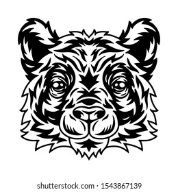 Panda face. Design idea for t-shirt print in vintage monochrome style. Design element for poster, card, banner. Vector illustration.