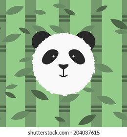 Panda face, with evergreen bamboo seamless pattern. Can be used for wallpaper, pattern fills, web page background, surface textures. Panda head icon. Easy to edit. Vector illustration - EPS10.