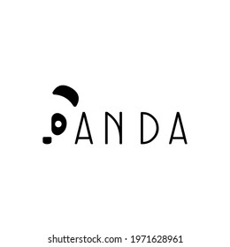 panda face logo in word. Simple and creative design, modern unique typography. panda mascot, animal, wild, nature, bamboo, cute art. can be used for brand, marketing, symbol sign and icon animal.