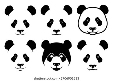 Panda Gesicht der modernen Vektor Silhouetten Tiere Symbol Sammlung