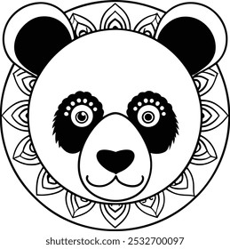 Panda Face with Simple Mandala Patterns Around | Cute Animal Mandala Design

