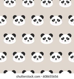 Panda Faces Seamless Pattern. Vector Illustration of Cute Smiling Animal Heads.