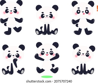 Panda facial expression and gesture illustration set
