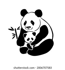 The panda family. Mom and baby panda. Vector illustration