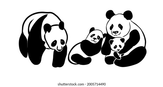 The panda family. Mom dad and baby panda. Vector illustration