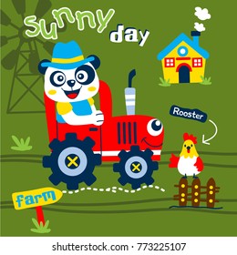 panda the farmer funny cartoon,vector illustration