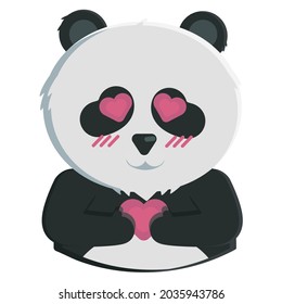 The panda fell in love. Vector illustration of a panda. Flat cartoon style suitable for web landing page, banner, flyer, sticker, postcard. Vector illustration.