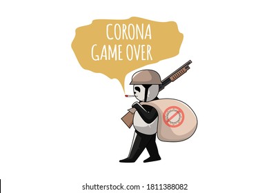 panda fighting corona illustration. suitable for clothes, jackets, posters, and others