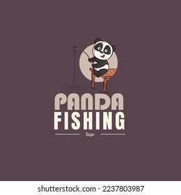 Panda fishing vector logo design template.