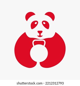 Panda Fitness Logo Negative Space Concept Vector Template. Panda Holding Gym Symbol